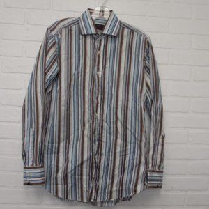 Etro Blue Brown Cream Stripes Premium Quality 100% Cotton Italian Dress Shirt